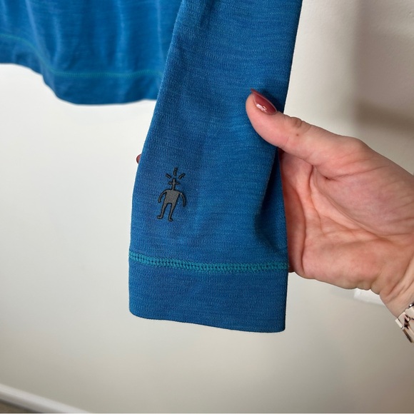 Smartwool 100% Merino Wool Quarter Zip Long Blue Long Sleeve Base Layer Large - Picture 5 of 8